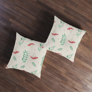 Square Tufted Holiday Floor Pillow - Large Red & Green Hollys