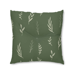 Green Square Tufted Holiday Floor Pillow - White Garland
