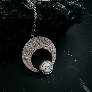Crescent Moon Pendant with Brass & Dendritic Agate