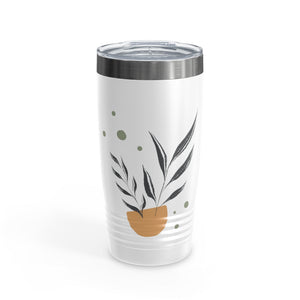 Metanoia Wellness - 20oz Black Leaves in Bowl Ringneck White Tumbler - Front View