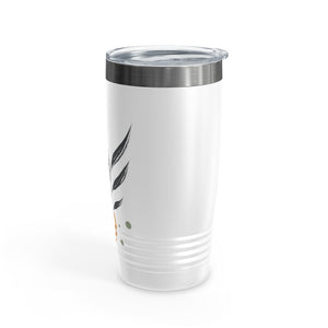 Metanoia Wellness - 20oz Black Leaves in Bowl Ringneck White Tumbler - Side View