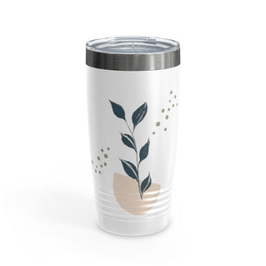 Metanoia Wellness - 20oz Blue Leaves Ringneck White Tumbler - Front View