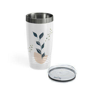 Metanoia Wellness - 20oz Blue Leaves Ringneck White Tumbler - Open