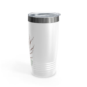 Metanoia Wellness - 20oz Saddle Leaves Ringneck White Tumbler - Left Side View