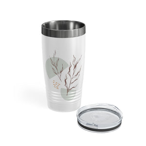 Metanoia Wellness - 20oz Saddle Leaves Ringneck White Tumbler - Open
