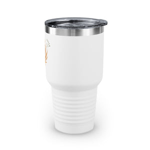 Metanoia Wellness - 30oz Autumn Palms Ringneck Tumbler in White - Left Side View