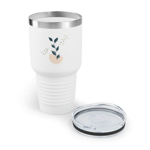 Metanoia Wellness - 30oz Blue Leaves Ringneck Tumbler in White - Opened