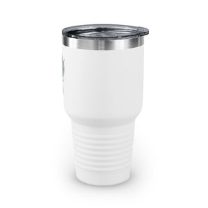 Metanoia Wellness - 30oz Sepia Leaves Ringneck Tumbler in White - Left Side View