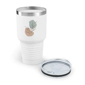 Metanoia Wellness - 30oz Sepia Leaves Ringneck Tumbler in White - Opened
