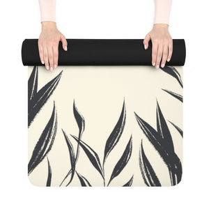 Metanoia Wellness - Black & White Leaves Rubber Yoga Mat - Rolled Up