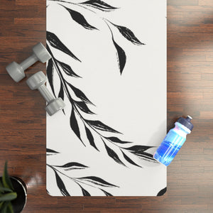 Metanoia Wellness - Black & White Windy Leaves Rubber Yoga Mat - In Use