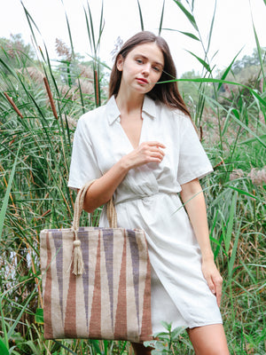 Metanoia Wellness - Maja Jute Tote Bag on Model