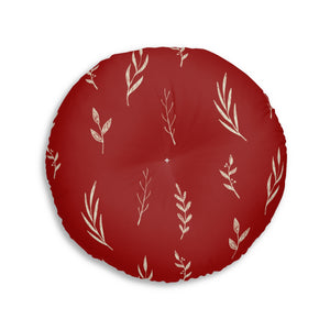 Red Round Tufted Holiday Floor Pillow - White Garland