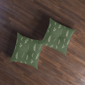 Green Square Tufted Holiday Floor Pillow - White Garland