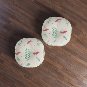 Round Tufted Holiday Floor Pillow - Large Red & Green Hollys