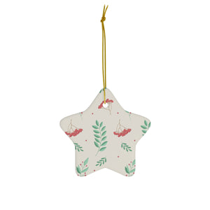 Ceramic Holiday Ornament - Red & Green Holly