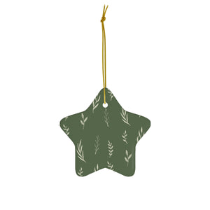 Green Ceramic Holiday Ornament - White Garland