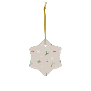 Ceramic Holiday Ornament - Pinecones & Holly
