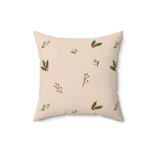 Beige Polyester Square Holiday Pillowcase - Holly