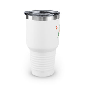 30oz White Ringneck Holiday Tumbler - Pinecones & Holly