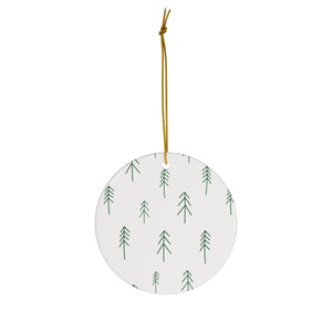 White Ceramic Holiday Ornament - Evergreens
