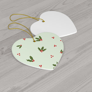 Green Ceramic Holiday Ornament - Holly