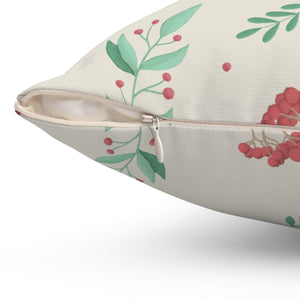 Polyester Square Holiday Pillowcase - Red & Green Holly