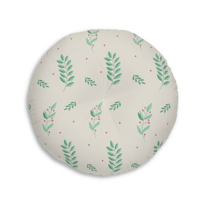 Round Tufted Holiday Floor Pillow - Large Holly