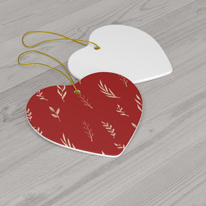 Red Ceramic Holiday Ornament - White Garland