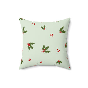 Green Polyester Square Holiday Pillowcase - Holly
