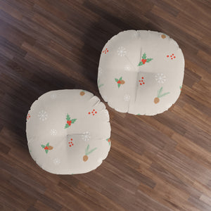Round Tufted Holiday Floor Pillow - Pinecones & Snowflakes