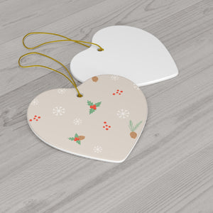 Ceramic Holiday Ornament - Pinecones & Holly