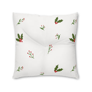 White Square Tufted Holiday Floor Pillow - Holly