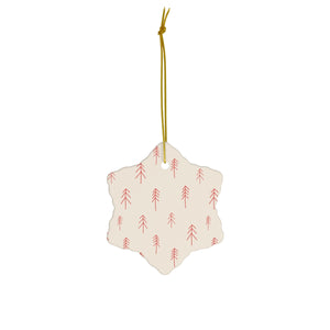 Ceramic Holiday Ornament - Red Evergreens