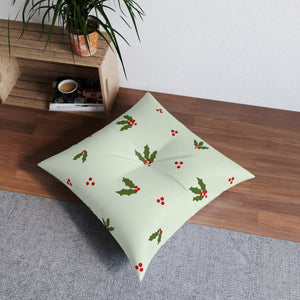 Green Square Tufted Holiday Floor Pillow - Holly