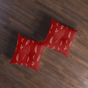 Red Square Tufted Holiday Floor Pillow - White Garland