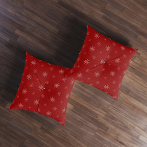 Red Square Tufted Holiday Floor Pillow - Snowflakes