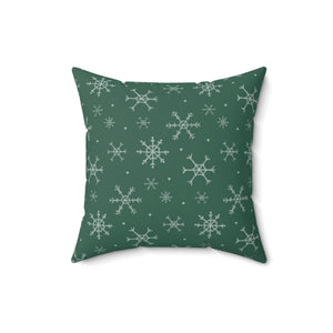 Green Polyester Square Holiday Pillowcase - Snowflakes