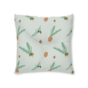 Square Tufted Holiday Floor Pillow - Pinecones