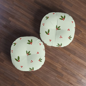 Green Round Tufted Holiday Floor Pillow - Holly