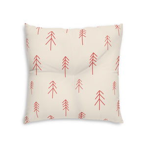 Square Tufted Holiday Floor Pillow - Red Evergreen