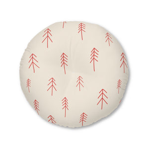 Round Tufted Holiday Floor Pillow - Red Evergreen