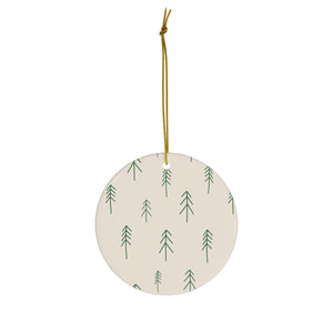 Beige Ceramic Holiday Ornament - Evergreens