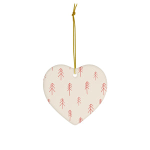 Ceramic Holiday Ornament - Red Evergreens