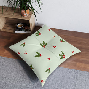 Green Square Tufted Holiday Floor Pillow - Holly