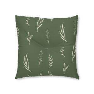 Green Square Tufted Holiday Floor Pillow - White Garland