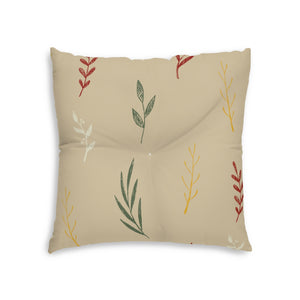 Beige Square Tufted Holiday Floor Pillow - Colorful Garland