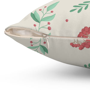 Polyester Square Holiday Pillowcase - Red & Green Holly
