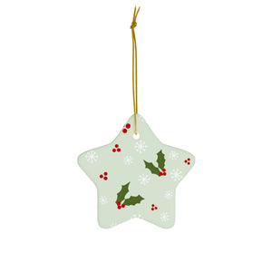 Ceramic Holiday Ornament - Holly & Snowflakes