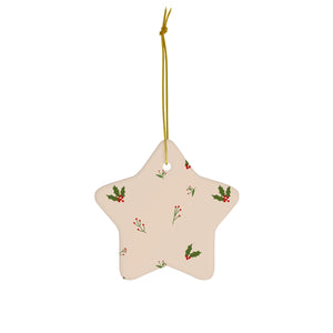Beige Ceramic Holiday Ornament - Holly